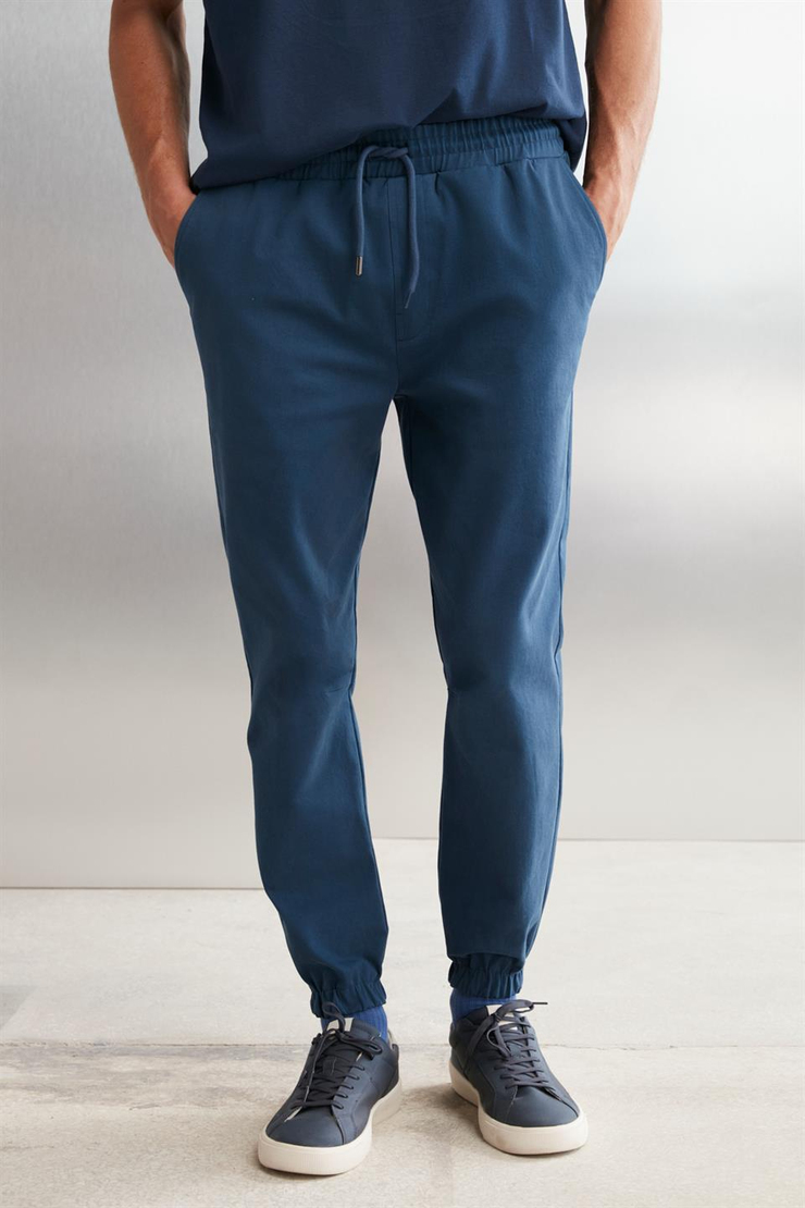 JAKOB  Comfort Mavi Tekli Pantolon