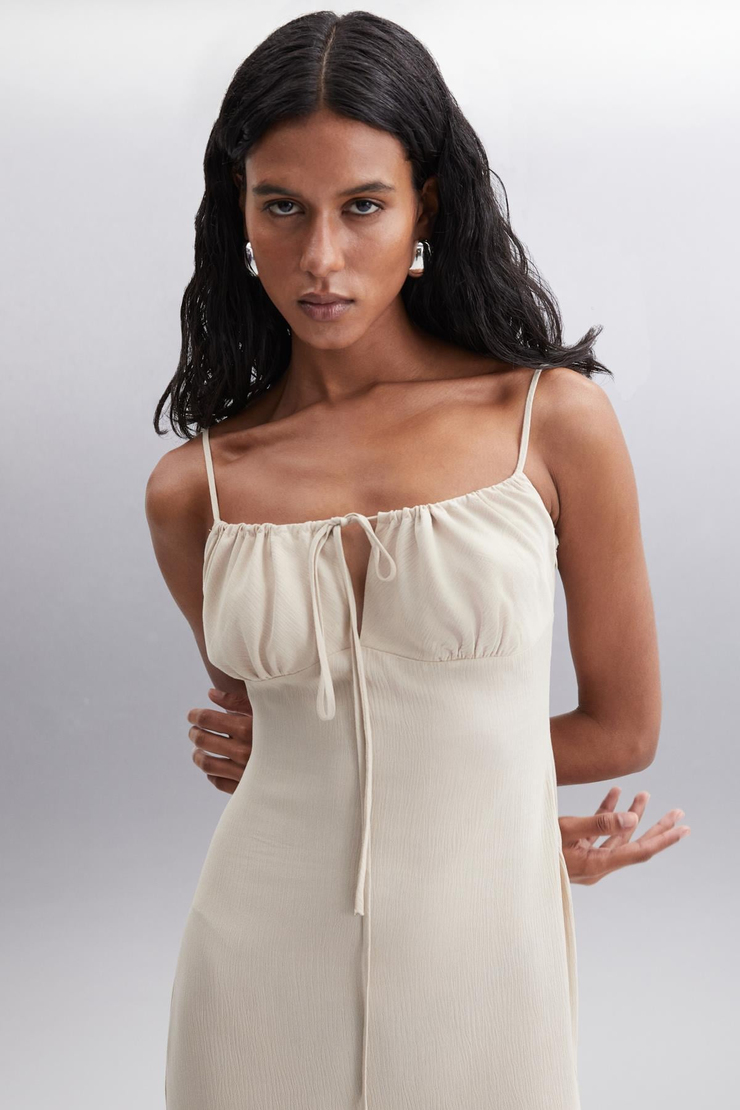 JANET Basic Slim Bej Tekli Elbise