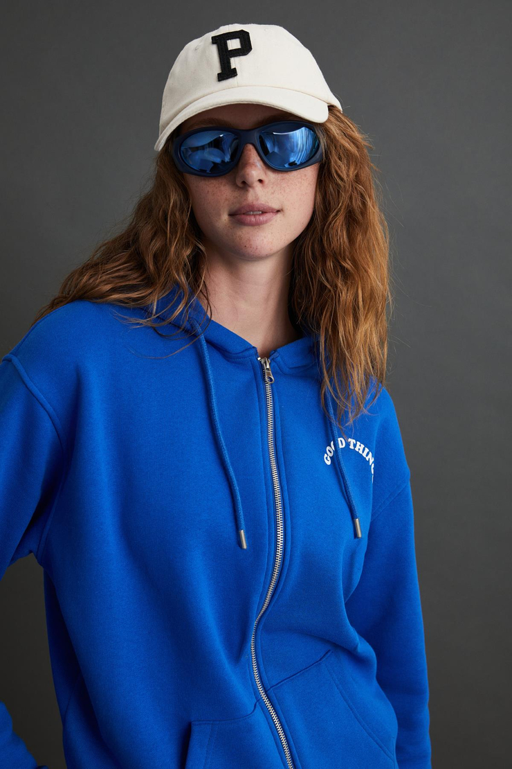 JASLEEN Basic Regular Parlament Mavi Tekli Sweatshirt