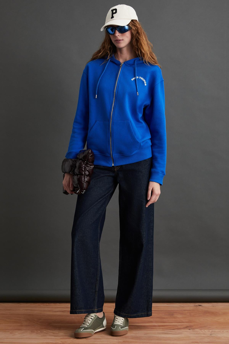 JASLEEN Basic Regular Parlament Mavi Tekli Sweatshirt