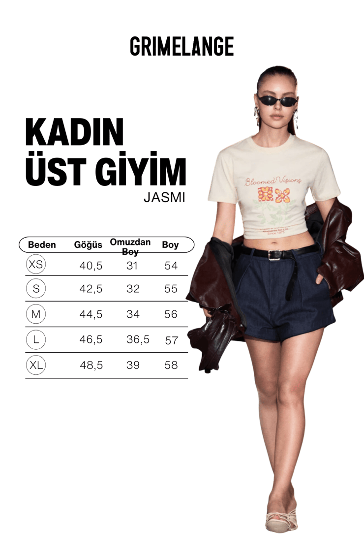 JASMI Kadın Yumuşak Kumaşlı %100 Organik Pamuklu Baskı Ve Nakış Detaylı Crop Sarı T-Shirt