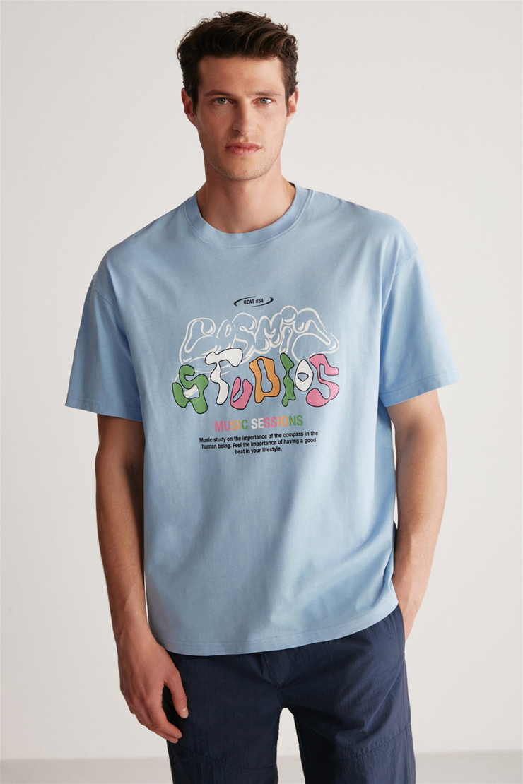 JAVIER Örme  Mavi  T-Shirt