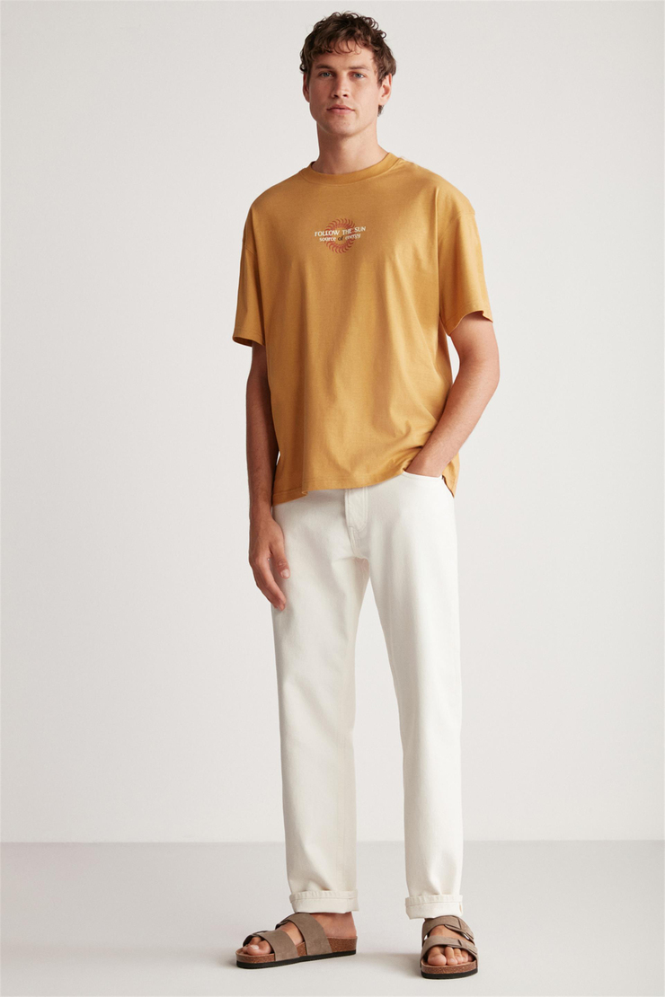 JEFF Örme Oversize Sarı Tekli T-Shirt