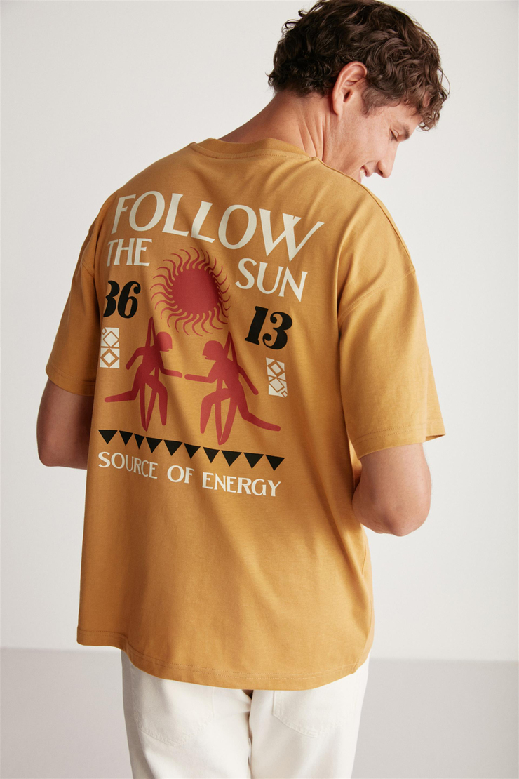 JEFF Örme Oversize Sarı Tekli T-Shirt