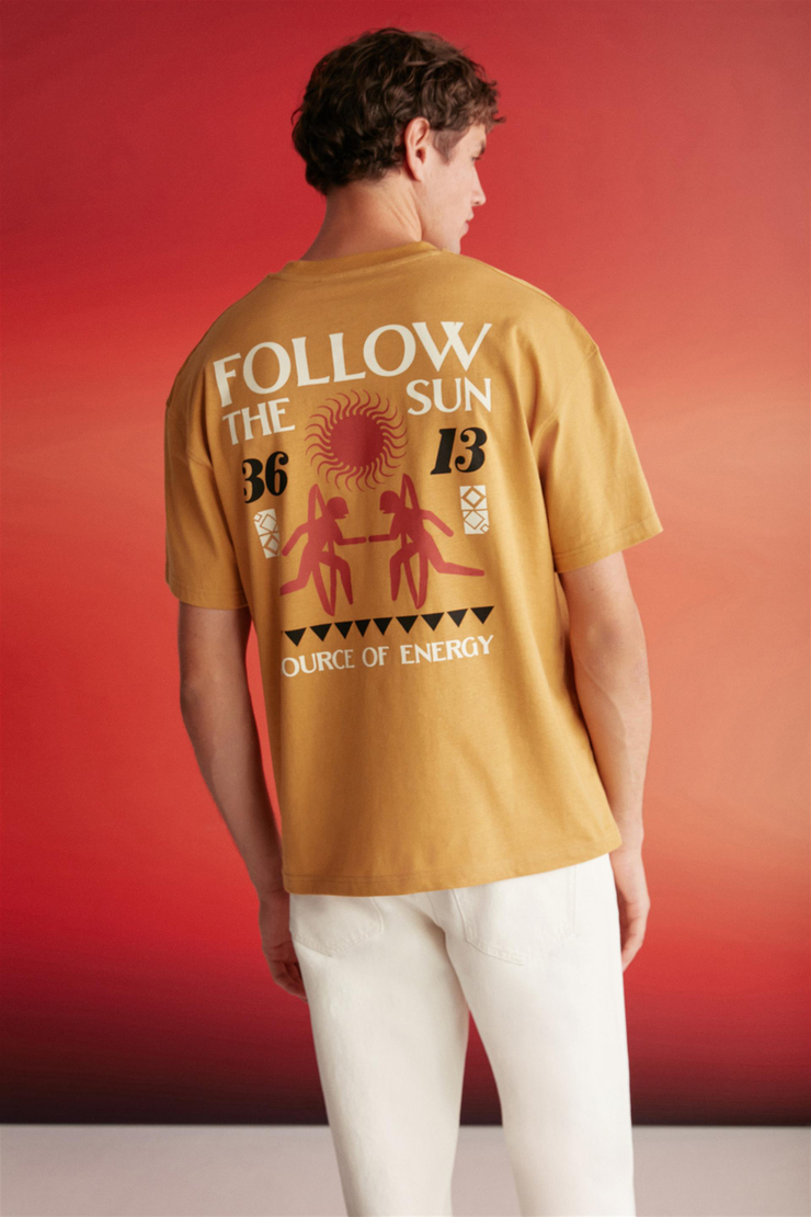 JEFF Örme Oversize Sarı Tekli T-Shirt