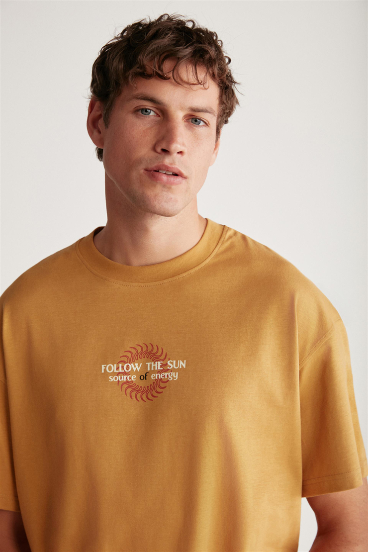 JEFF Örme Oversize Sarı Tekli T-Shirt