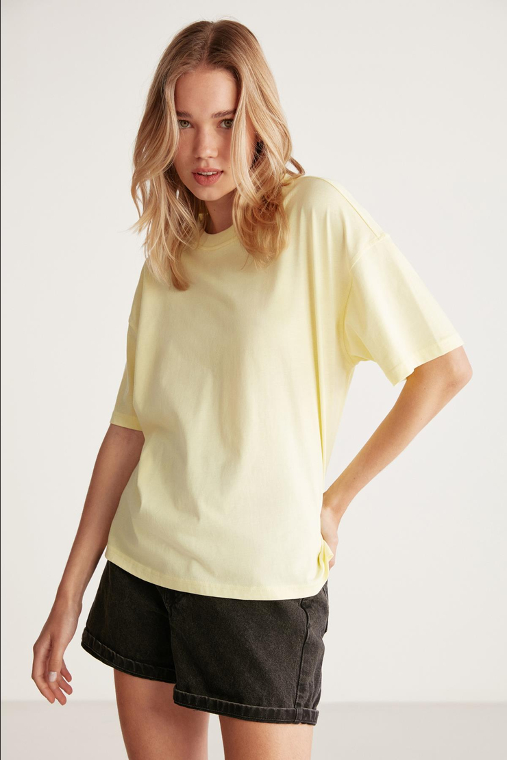 JEMMY Basic Relaxed Açık Sarı Tekli T-Shirt