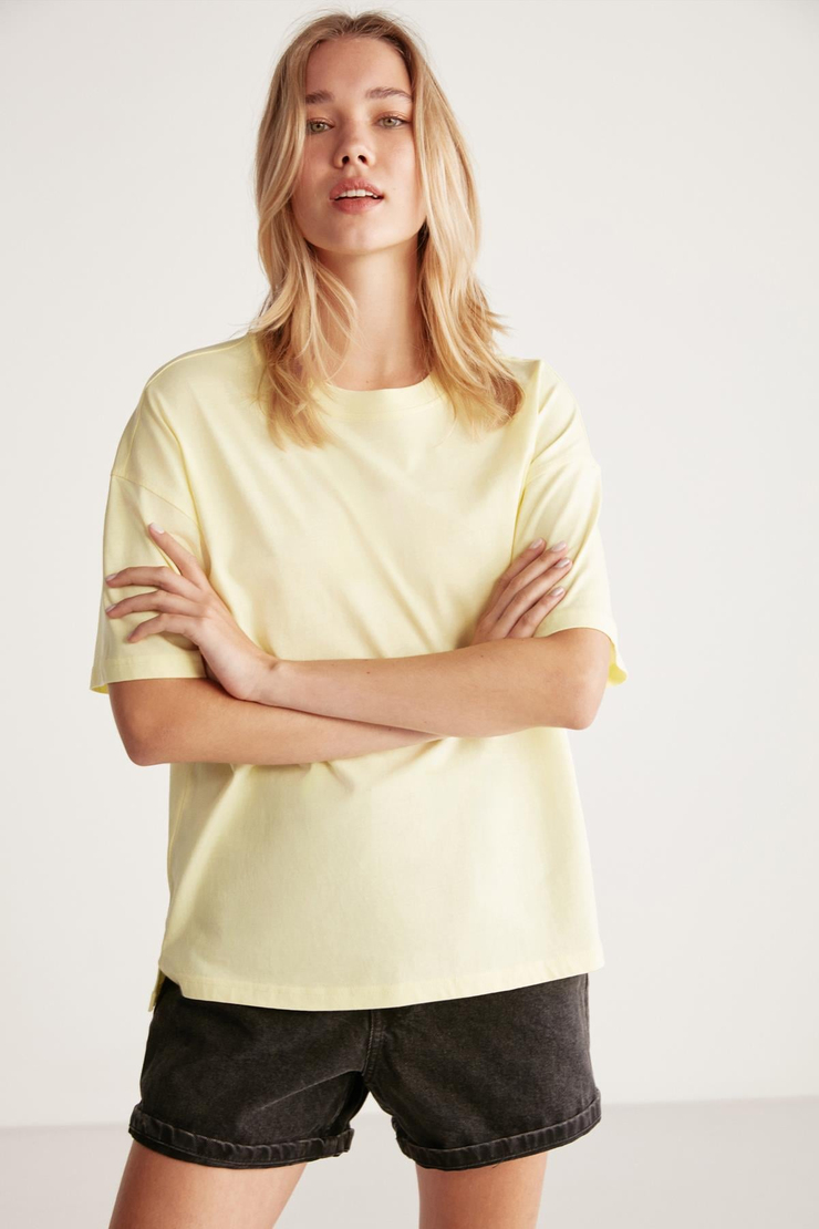 JEMMY Basic Relaxed Açık Sarı Tekli T-Shirt
