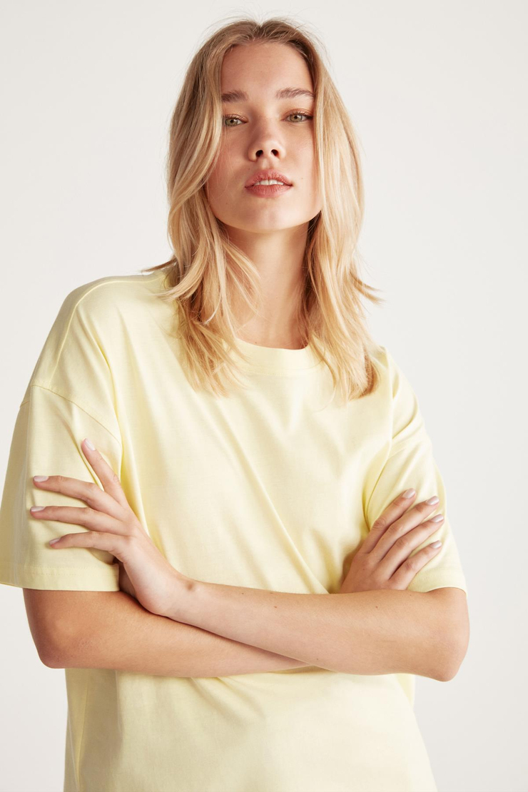 JEMMY Basic Relaxed Açık Sarı Tekli T-Shirt