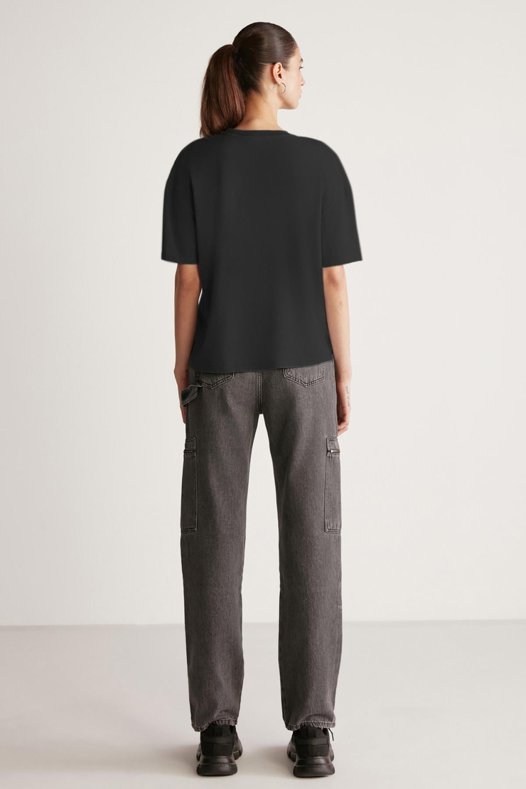JEMMY Basic Relaxed Siyah Tekli T-Shirt