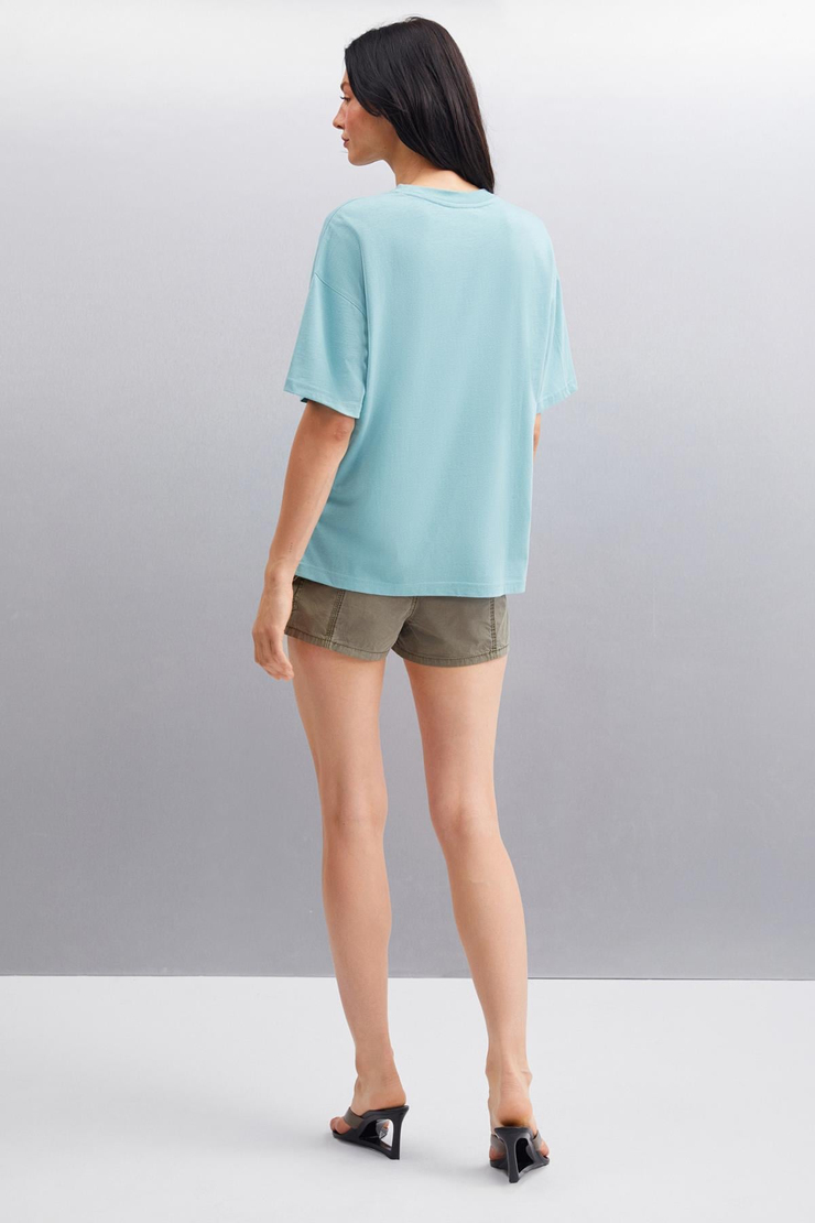 JEMMY Kadın Basic Süprem Dokuma Relaxed %100 Organik Pamuk Yeşil T-Shirt