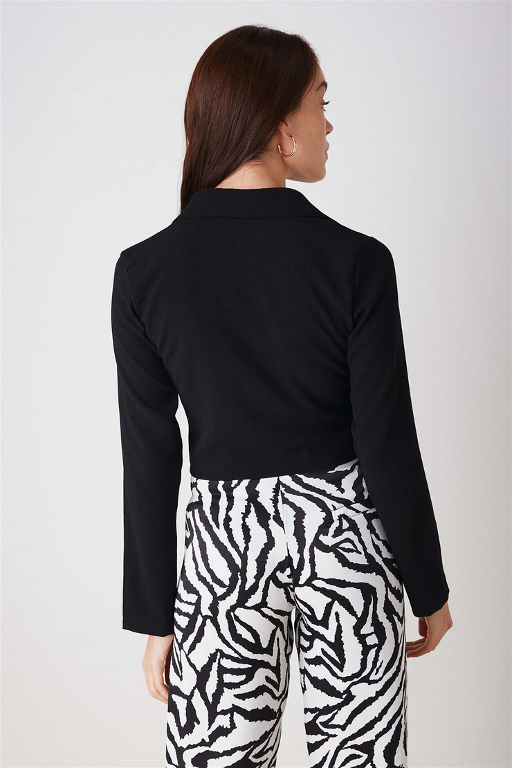 JENNYFER Dokuma Crop Fit Siyah  Bluz