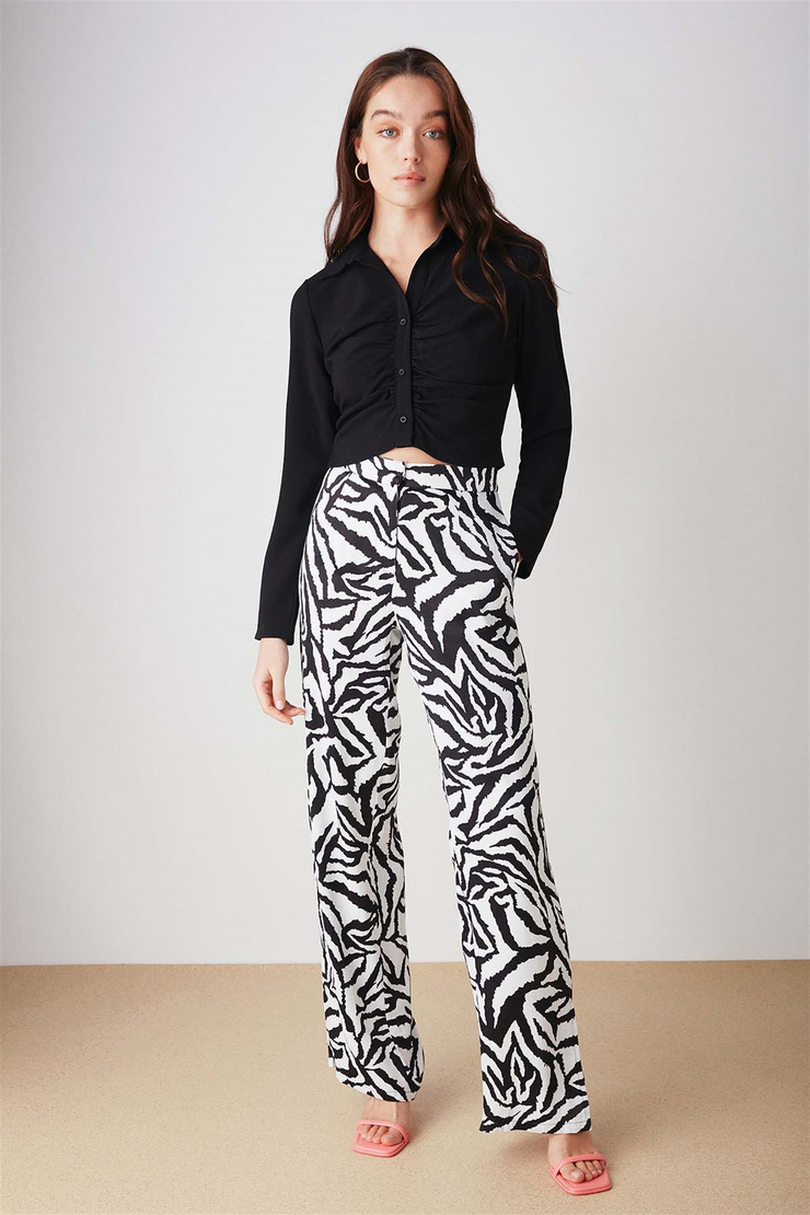 JENNYFER Dokuma Crop Fit Siyah  Bluz