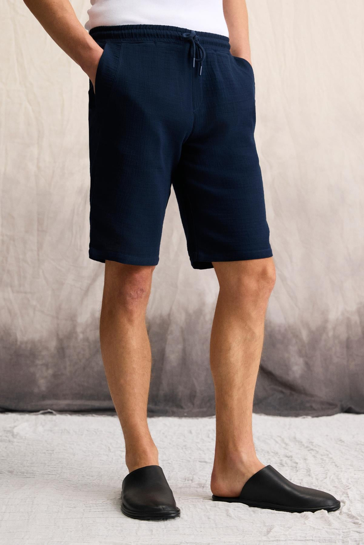 JENS Erkek %100 Pamuk Yanları Cepli Slim Fit Dar Kesim Lacivert Şort