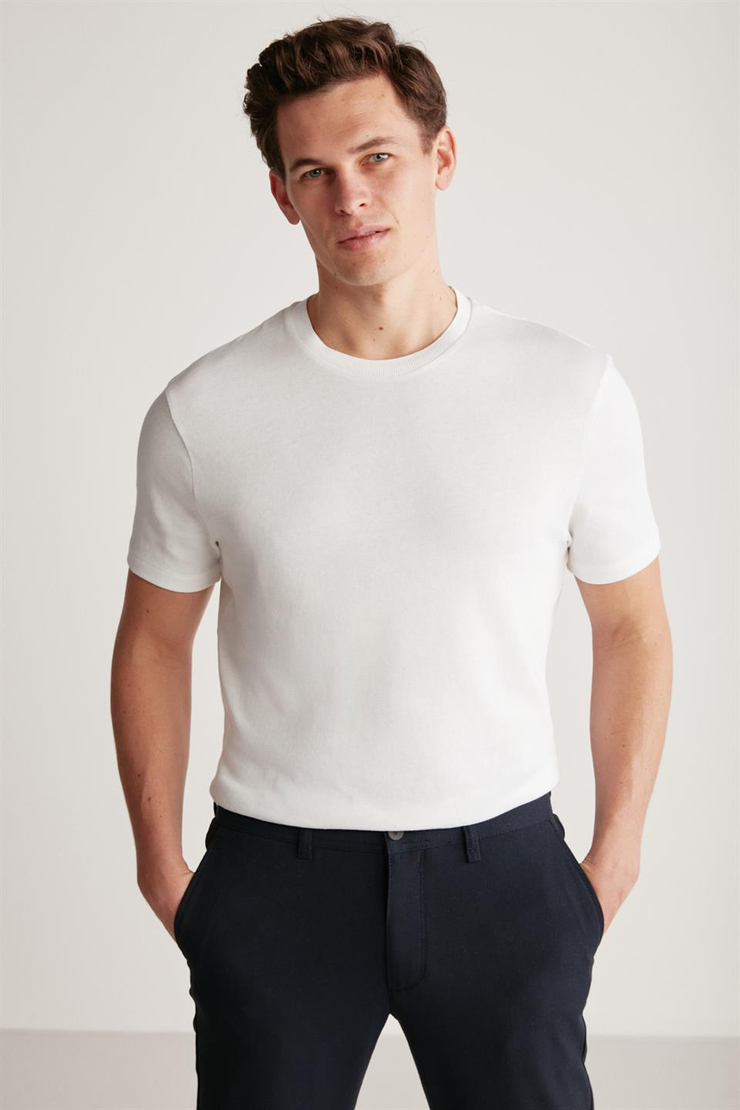 JEREMY Örme Regular Beyaz  T-Shirt