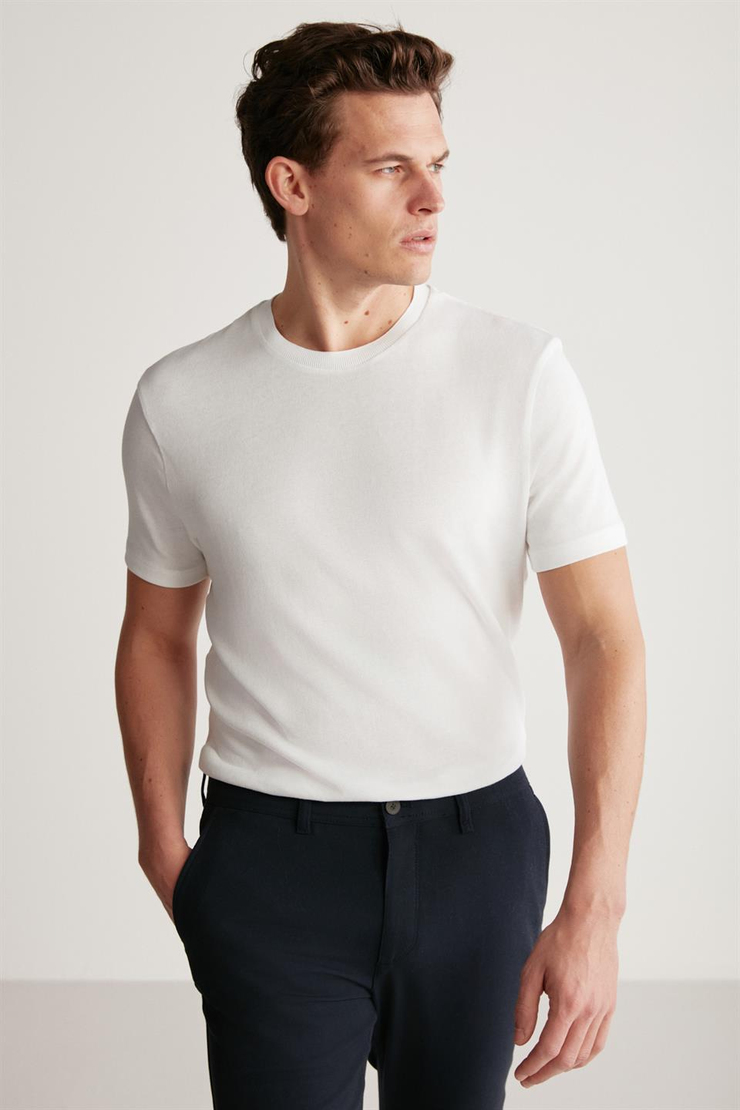 JEREMY Örme Regular Beyaz  T-Shirt