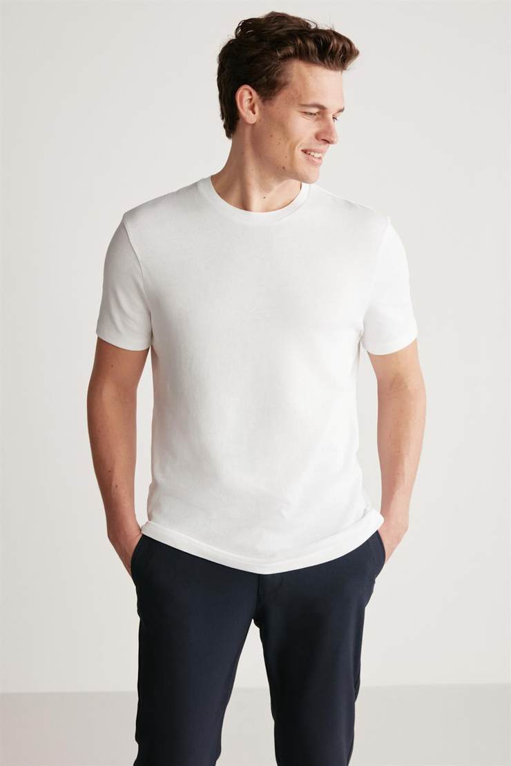 JEREMY Örme Regular Beyaz  T-Shirt