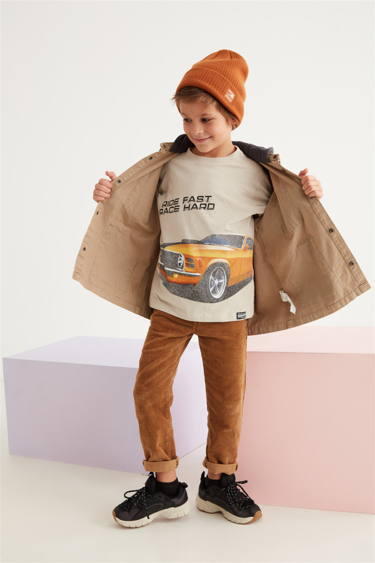 JESSIE Çocuk Bej Baskılı Yuvarlak Yaka Comfort Fit T-Shirt