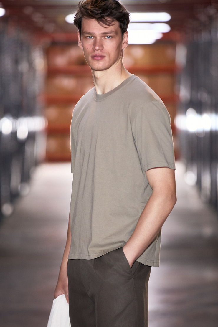 JETT Erkek Oversize Fit %100 organik Pamuk Kalın Dokulu Bisiklet Yakalı Koyu Haki T-Shirt