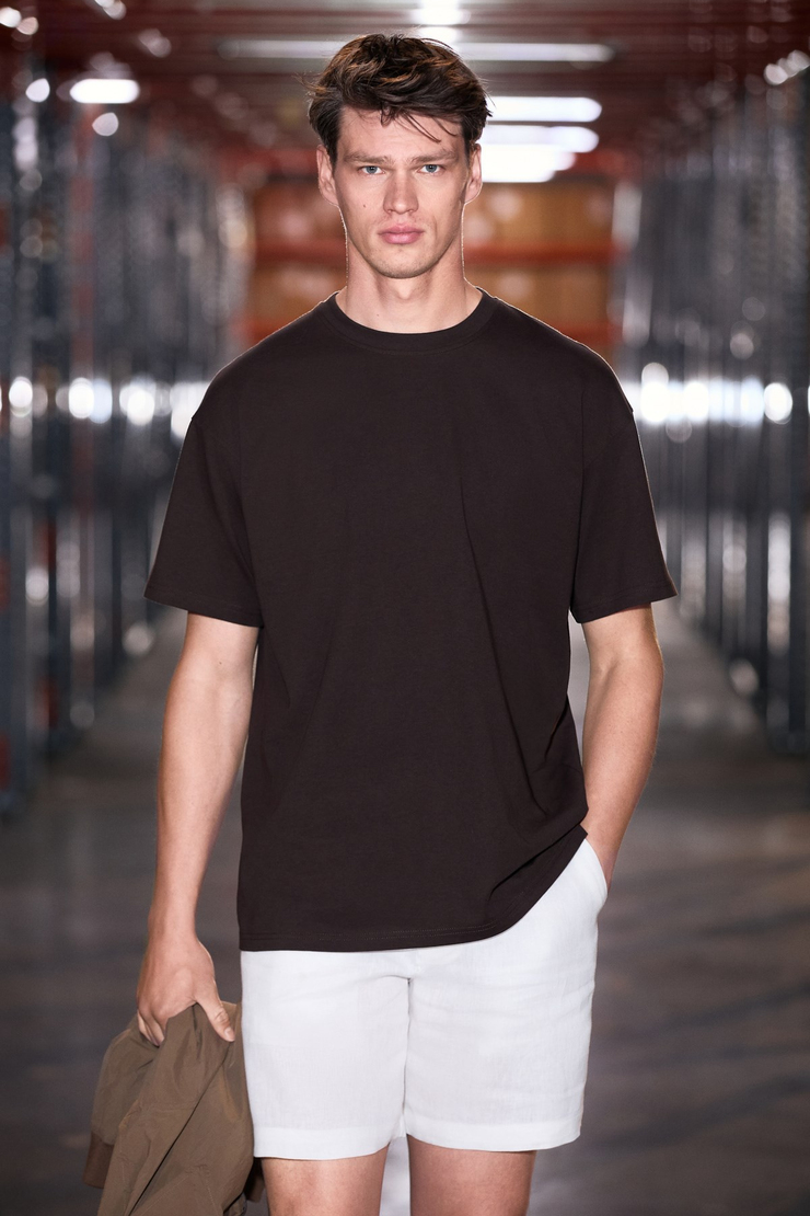 JETT Erkek Oversize Fit %100 organik Pamuk Kalın Dokulu Bisiklet Yakalı Çikolata Kahve T-Shirt