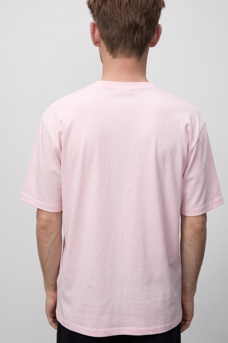 JETT Erkek Oversize Fit %100 organik Pamuk Kalın Dokulu Bisiklet Yakalı Açık Pembe T-Shirt