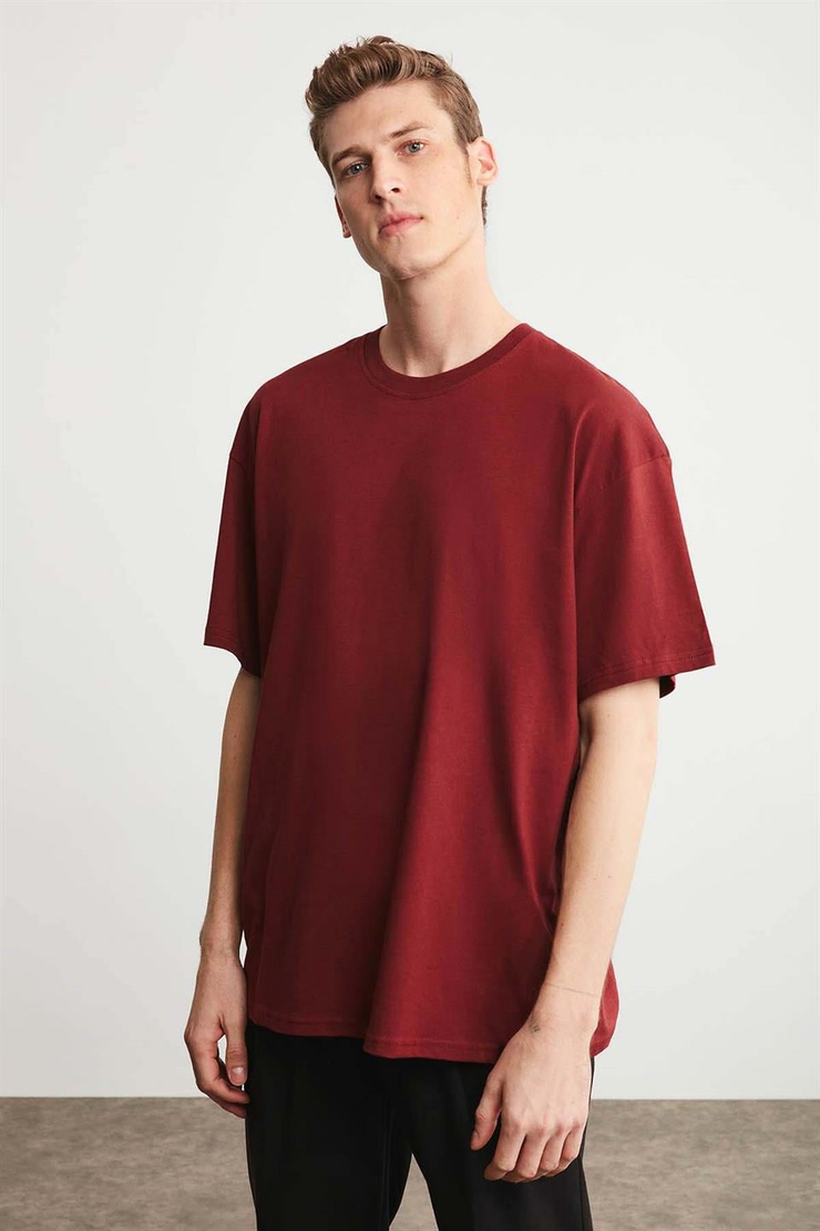 JETT Örme Oversize Bordo  T-Shirt
