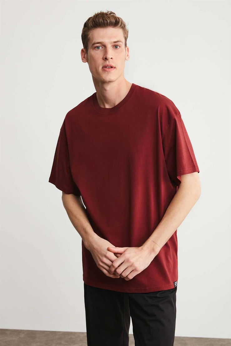 JETT Örme Oversize Bordo  T-Shirt