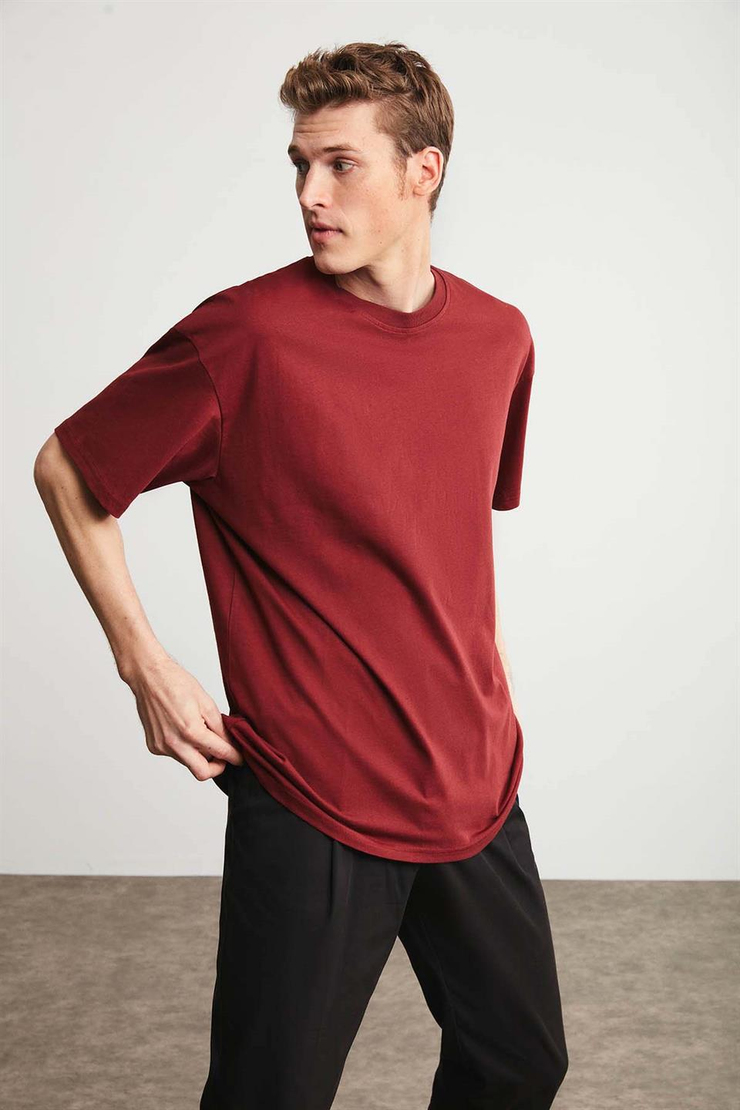JETT Örme Oversize Bordo  T-Shirt