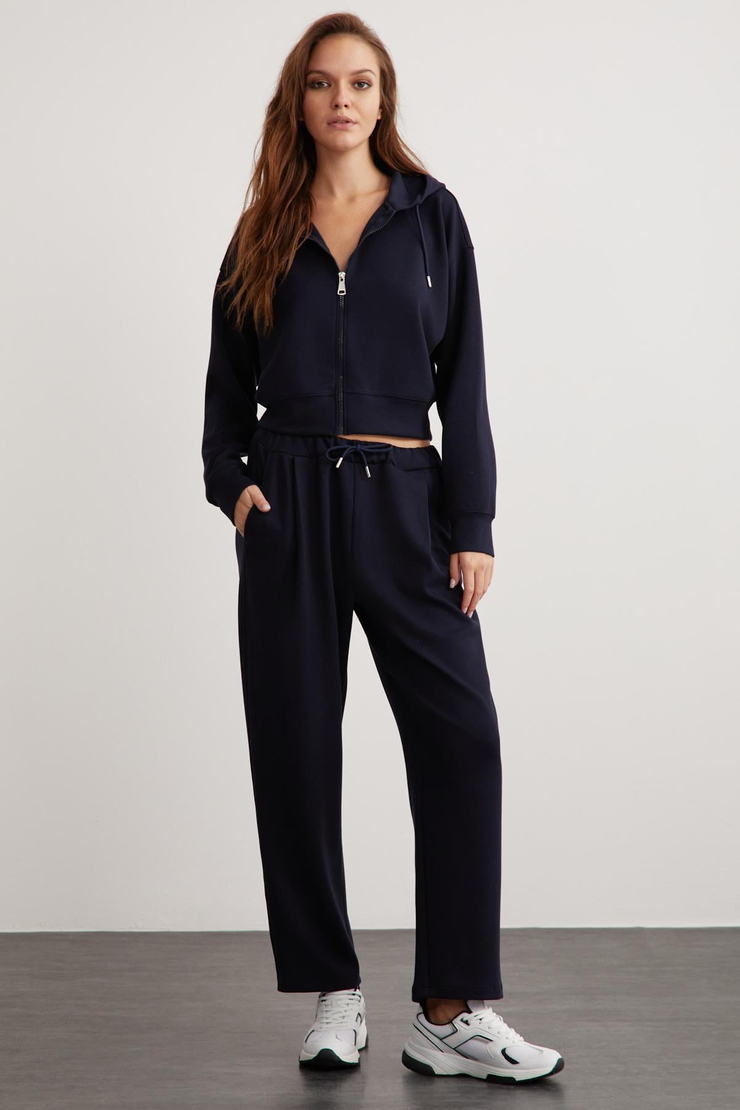 JILL  Relaxed Lacivert Tekli Sweatshirt