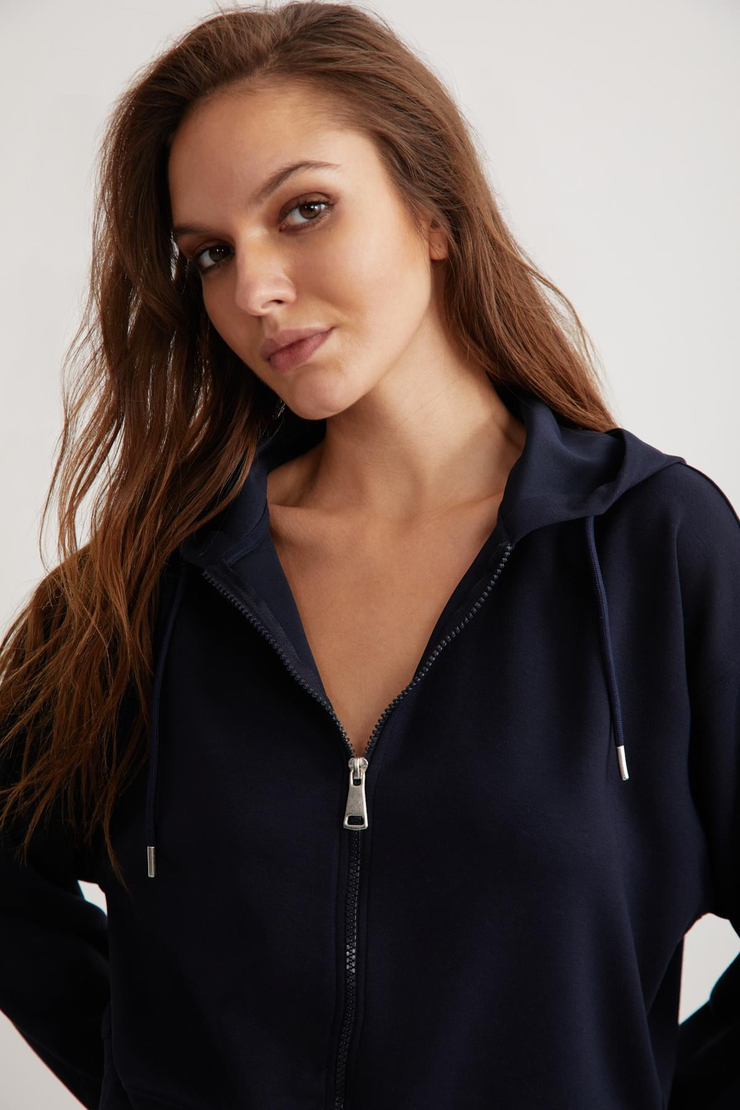 JILL  Relaxed Lacivert Tekli Sweatshirt