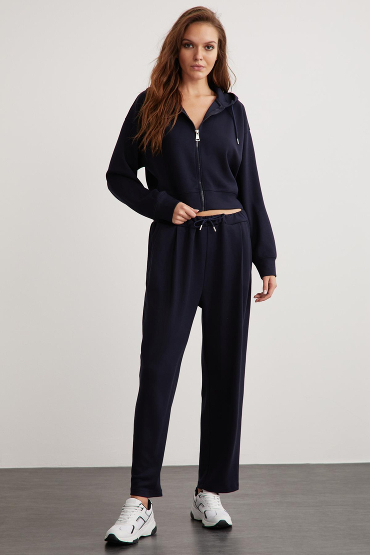 JILL  Relaxed Lacivert Tekli Sweatshirt