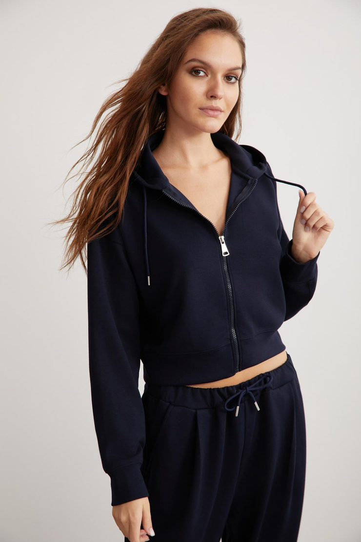 JILL  Relaxed Lacivert Tekli Sweatshirt