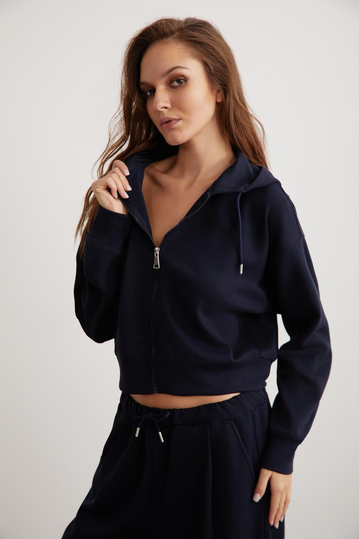 JILL  Relaxed Lacivert Tekli Sweatshirt