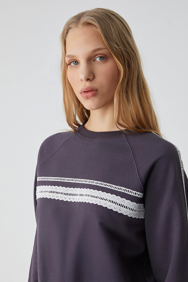 JINX Kadın %100 Pamuk Kapüşonlu Fermuarlı Mor Sweatshirt