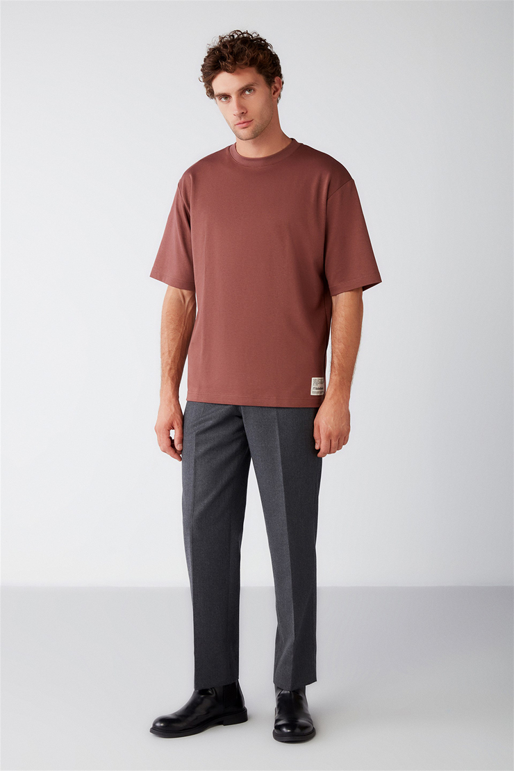 JOEL Örme Oversize Bordo  T-Shirt
