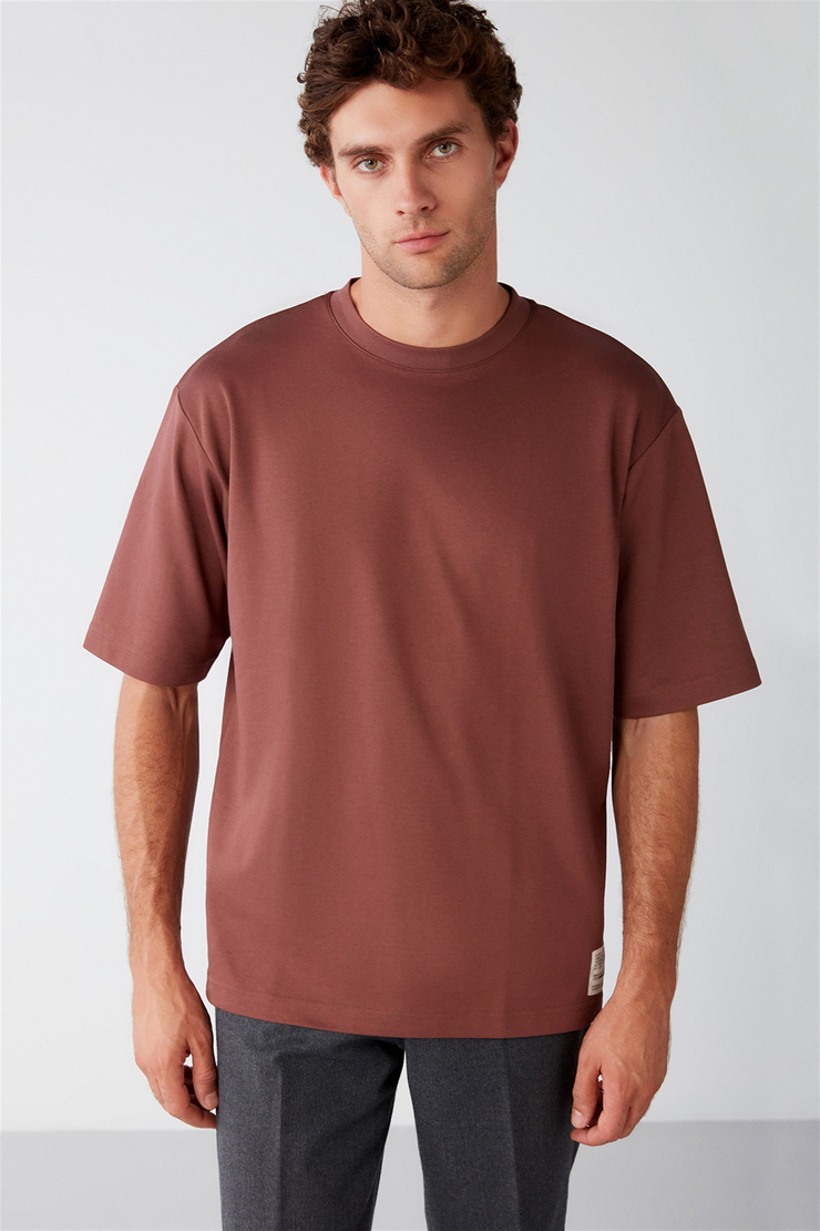 JOEL Örme Oversize Bordo  T-Shirt