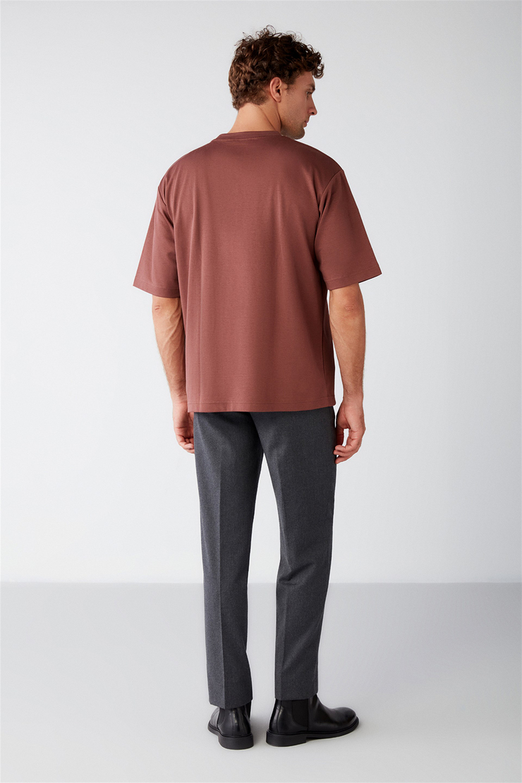 JOEL Örme Oversize Bordo  T-Shirt