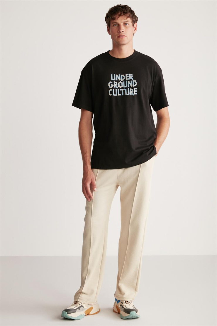 JORDI Örme Oversize Siyah Tekli T-Shirt