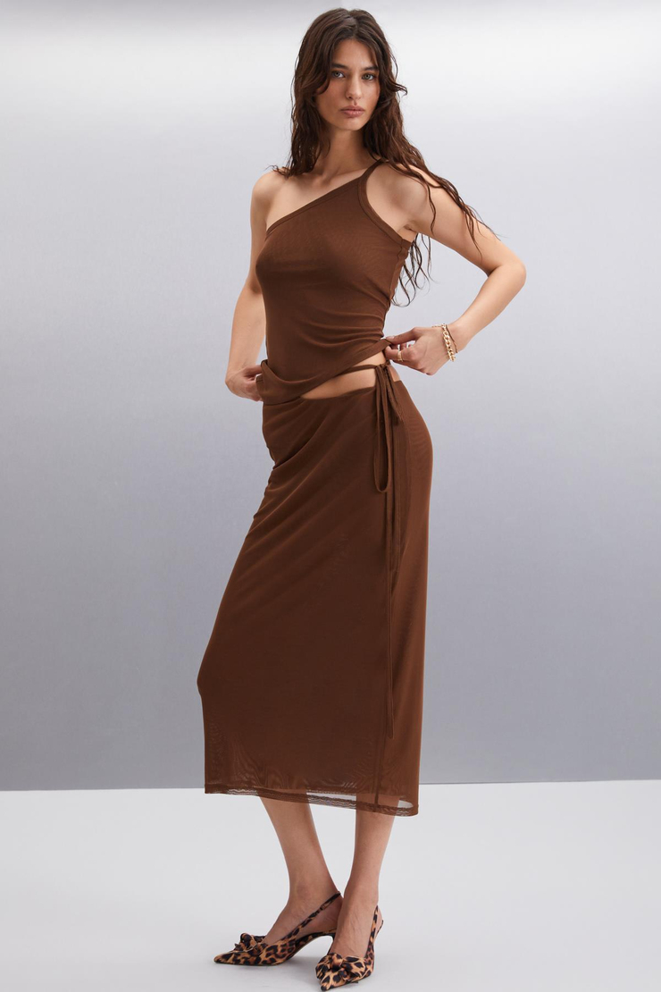 JOSEFINA Basic Slim Kahverengi Tekli Etek