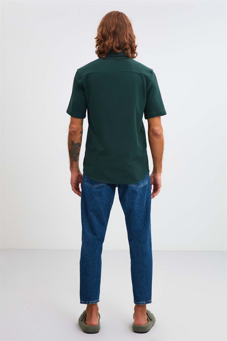 JOSH Dokulu Kumaş Relaxed Fit Yeşil  Gömlek