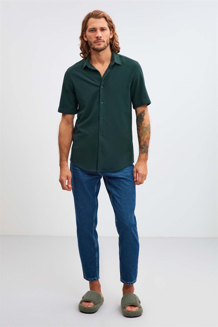 JOSH Dokulu Kumaş Relaxed Fit Yeşil  Gömlek