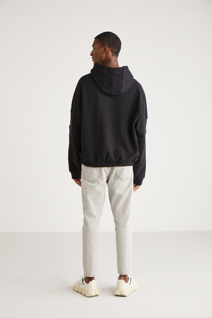 JOSHUA  Oversize Siyah Tekli Sweatshirt