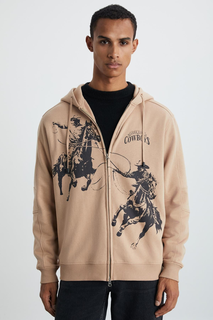 JOSIP Erkek Pamuk-Polyester Taba Sweatshirt