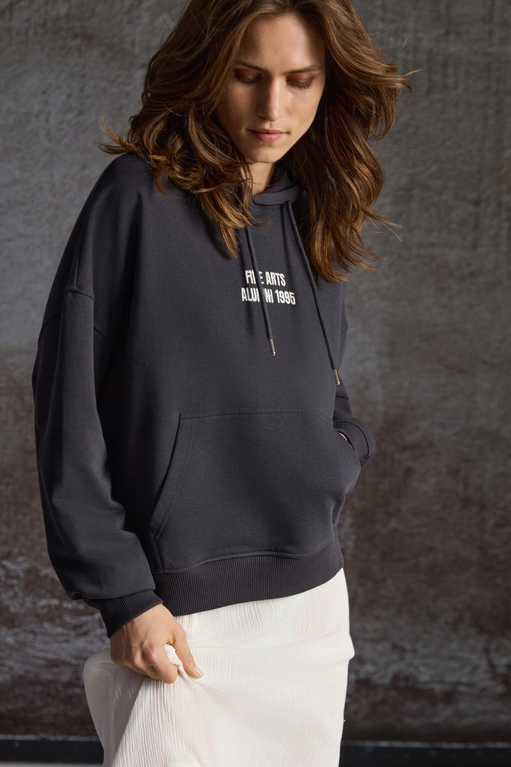 JOYNER Kadın Nakış Detaylı Antrasit Sweatshirt