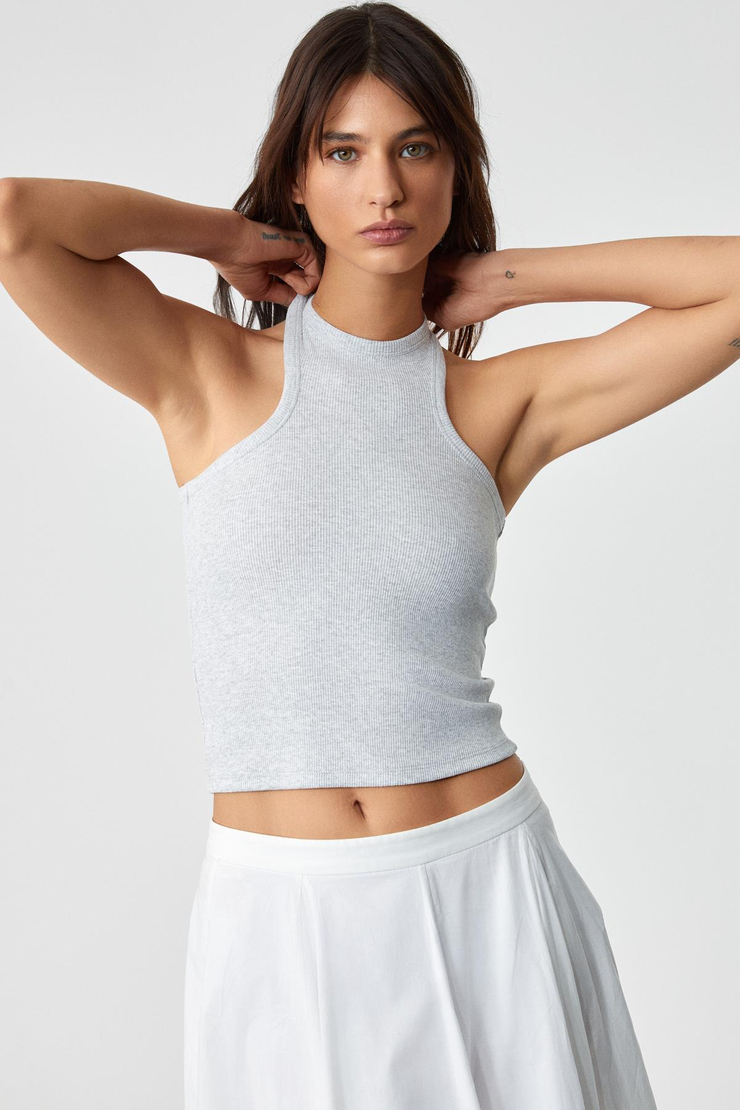 JROKSY Kadın Slim Halter Yaka Kolsuz Grimelanj Atlet