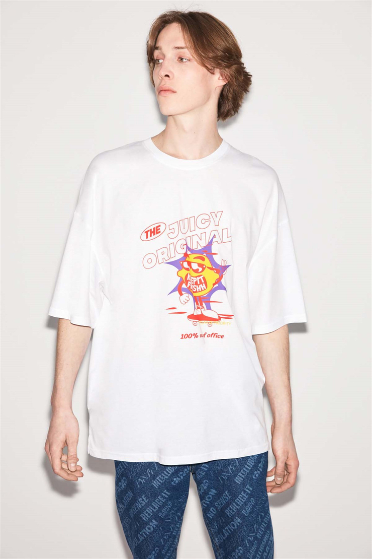 JUICE Örme Ekstra Oversize Beyaz  T-Shirt