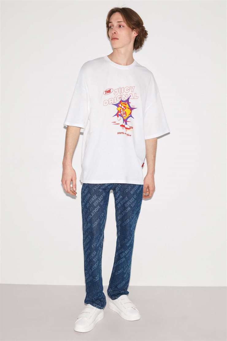 JUICE Örme Ekstra Oversize Beyaz  T-Shirt