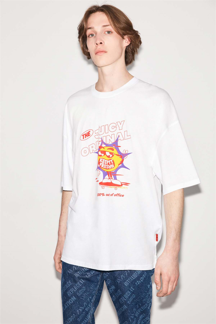 JUICE Örme Ekstra Oversize Beyaz  T-Shirt