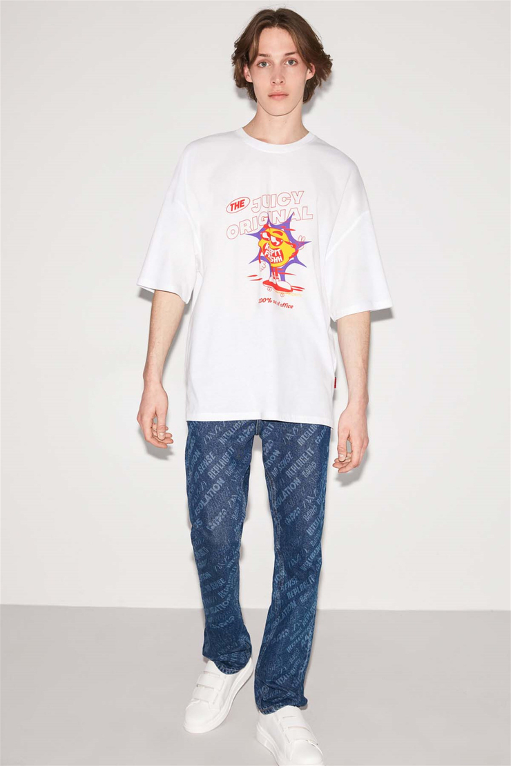 JUICE Örme Ekstra Oversize Beyaz  T-Shirt