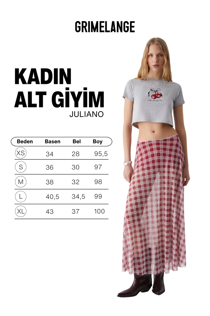 JULIANO Kadın Yüksek Bel Çizgili Oversize Kırmızı Etek